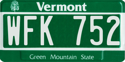 VT license plate WFK752
