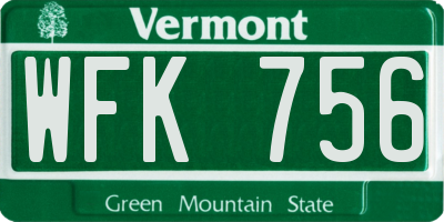 VT license plate WFK756
