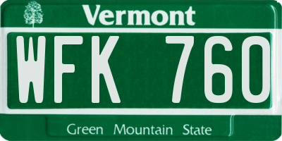 VT license plate WFK760