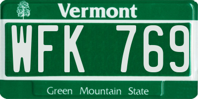 VT license plate WFK769