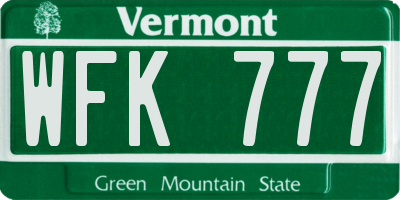 VT license plate WFK777