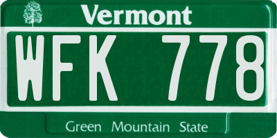 VT license plate WFK778