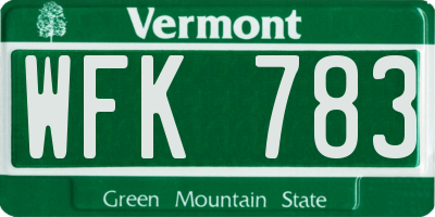 VT license plate WFK783
