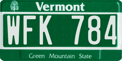 VT license plate WFK784
