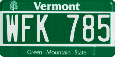 VT license plate WFK785