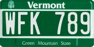 VT license plate WFK789