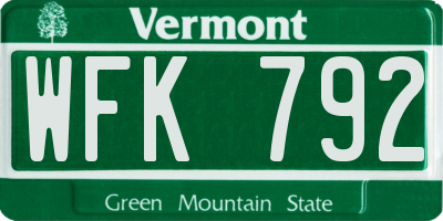 VT license plate WFK792