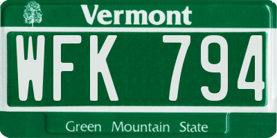 VT license plate WFK794
