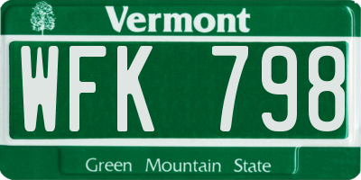 VT license plate WFK798