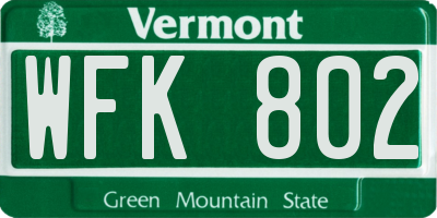 VT license plate WFK802