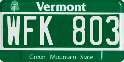 VT license plate WFK803