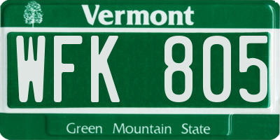 VT license plate WFK805
