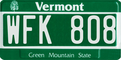 VT license plate WFK808