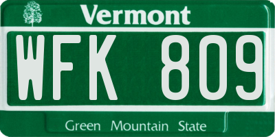 VT license plate WFK809