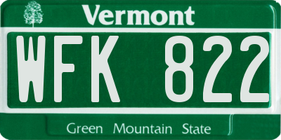 VT license plate WFK822