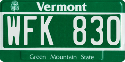 VT license plate WFK830