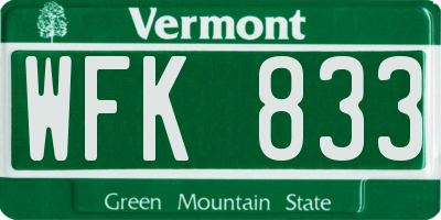 VT license plate WFK833