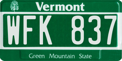 VT license plate WFK837