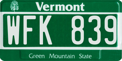VT license plate WFK839