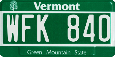 VT license plate WFK840