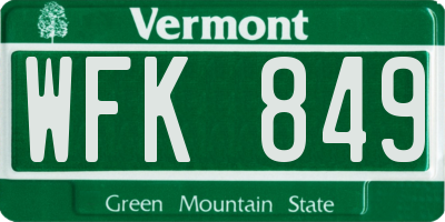 VT license plate WFK849