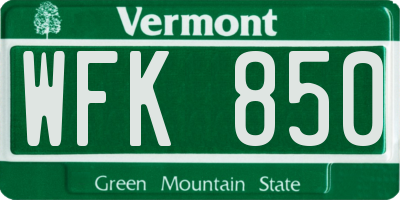VT license plate WFK850