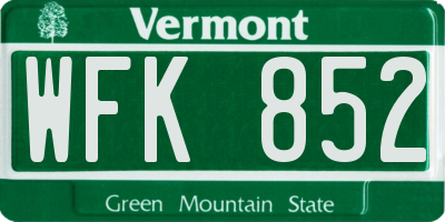 VT license plate WFK852