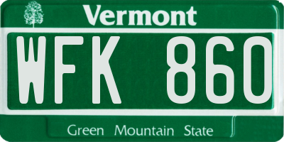 VT license plate WFK860