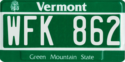 VT license plate WFK862