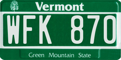 VT license plate WFK870