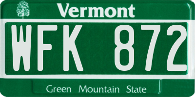 VT license plate WFK872