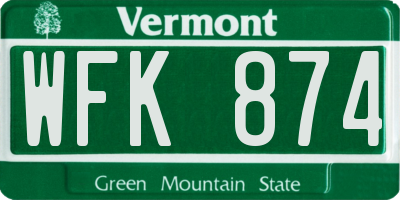 VT license plate WFK874