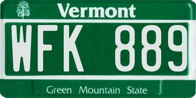 VT license plate WFK889