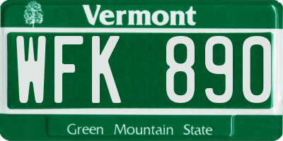 VT license plate WFK890