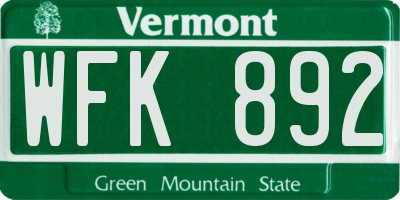 VT license plate WFK892