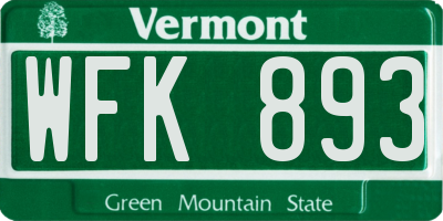 VT license plate WFK893