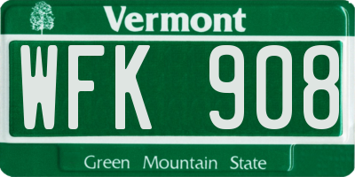 VT license plate WFK908