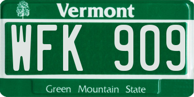 VT license plate WFK909