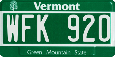 VT license plate WFK920