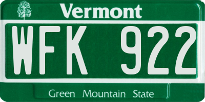 VT license plate WFK922