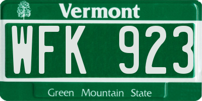 VT license plate WFK923