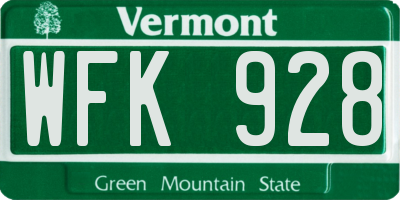 VT license plate WFK928