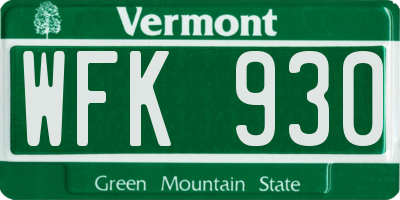 VT license plate WFK930