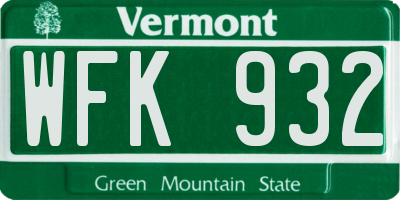 VT license plate WFK932