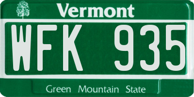VT license plate WFK935