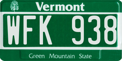 VT license plate WFK938