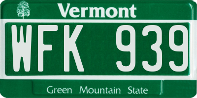 VT license plate WFK939