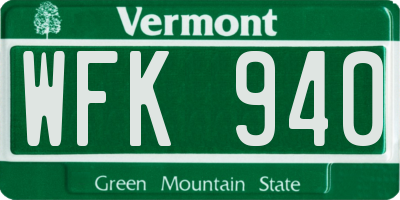 VT license plate WFK940