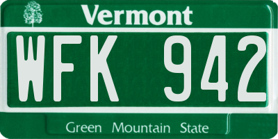 VT license plate WFK942