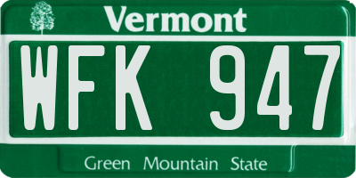 VT license plate WFK947